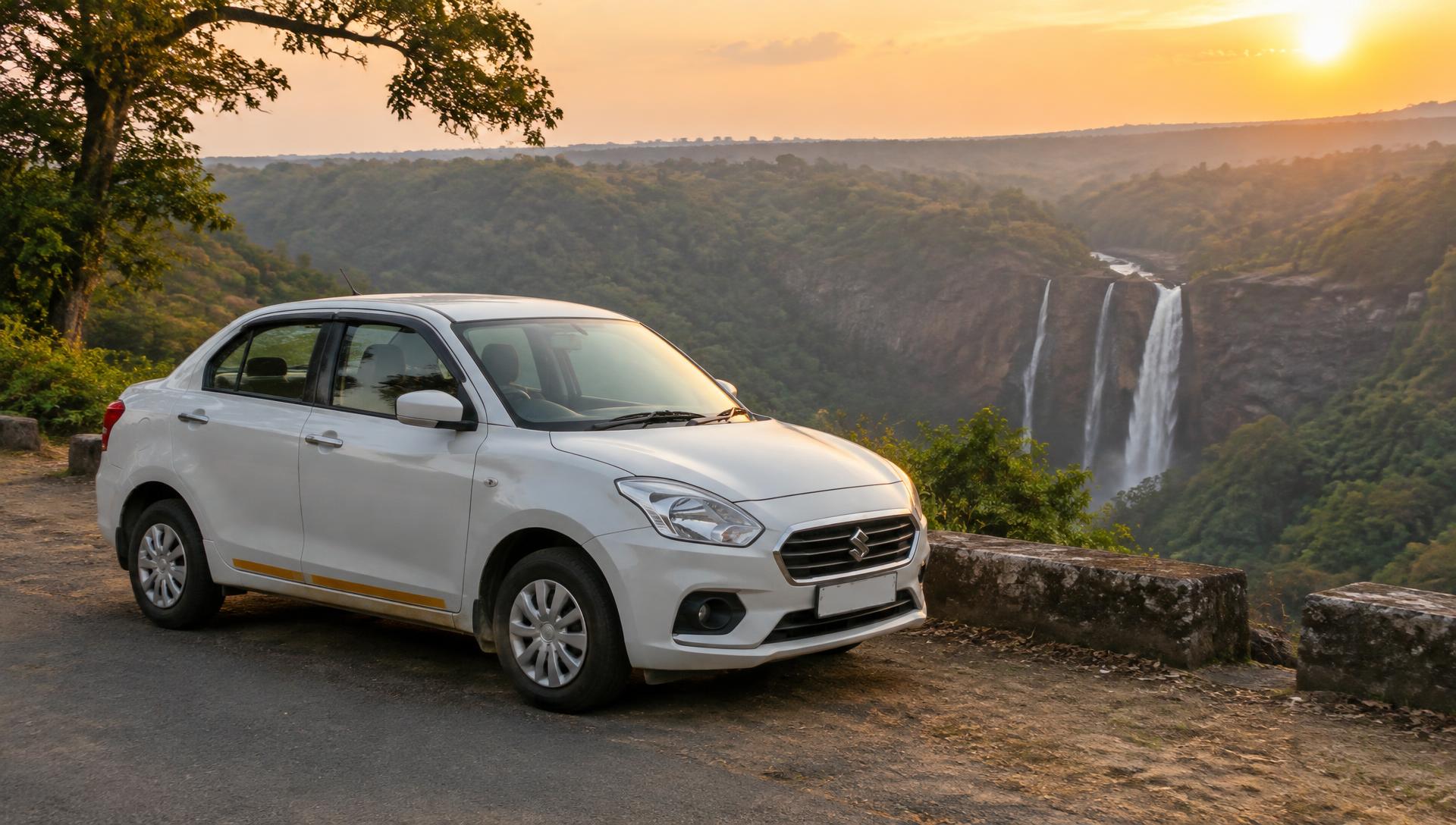 White taxi parked at a scenic gorge viewpoint